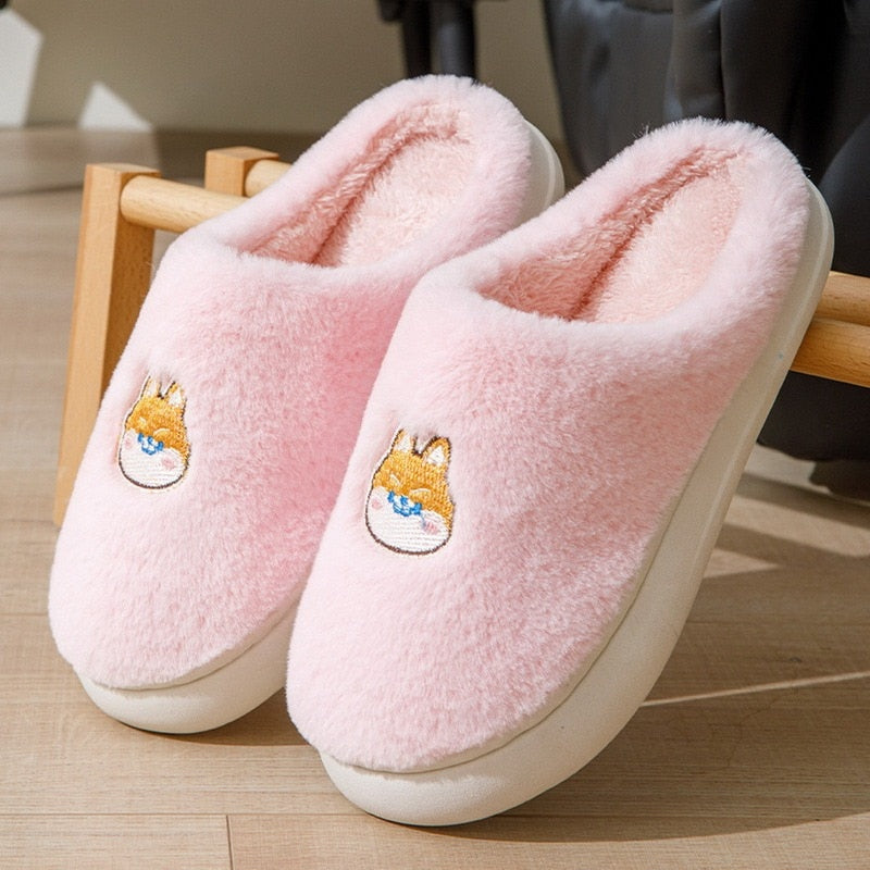 Cute Dog Non-Slip Floor Shoes Unisex Slippers Warm Plush Home Slipper Autumn Winter Shoes Woman House Flat Floor Soft Slides ShopOnlyDeal