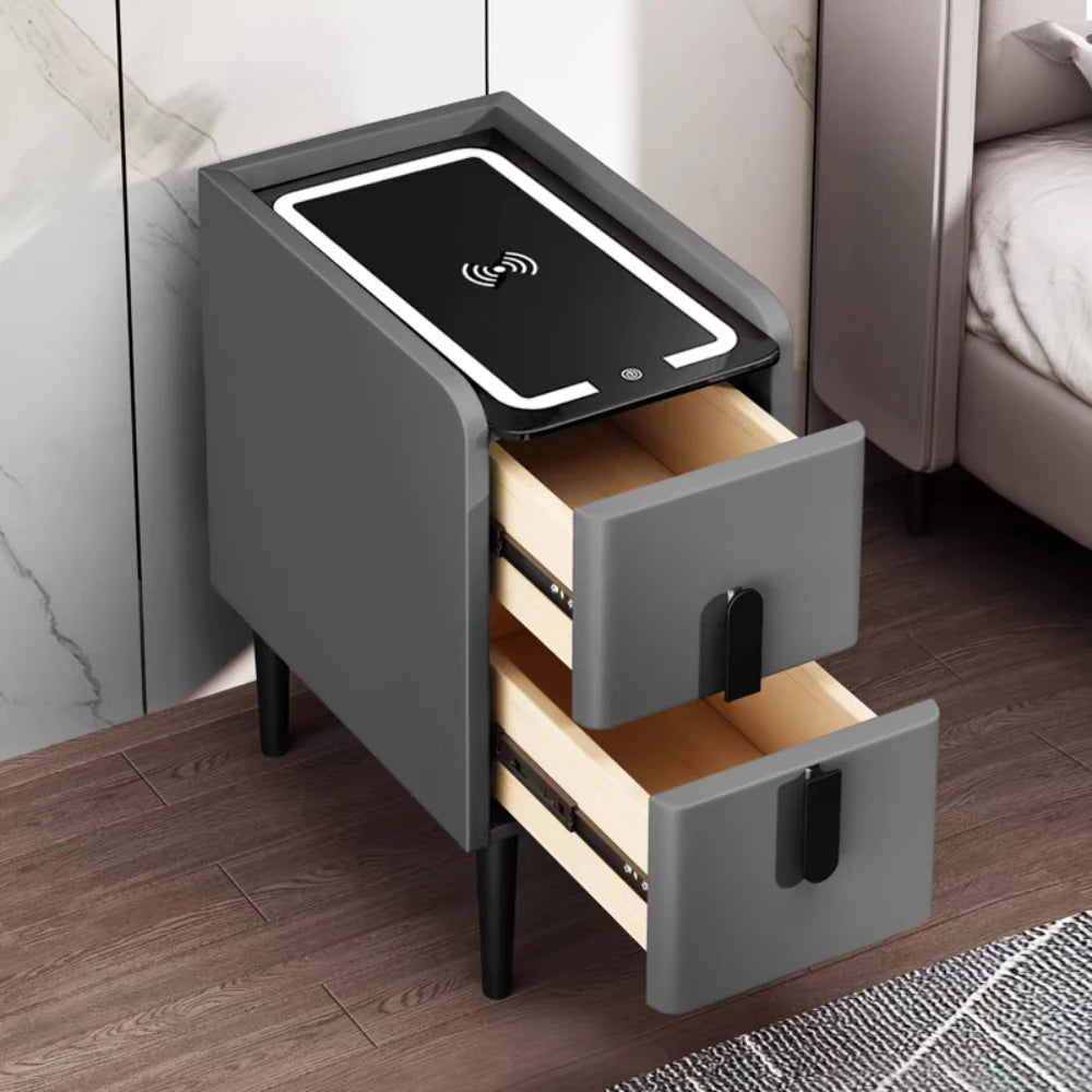 Modern Smart Bedside Table with Wireless USB Charging Minimalism 3 Colors LED Narrow Smart Nightstands for Bedroom Furniture ShopOnlyDeal