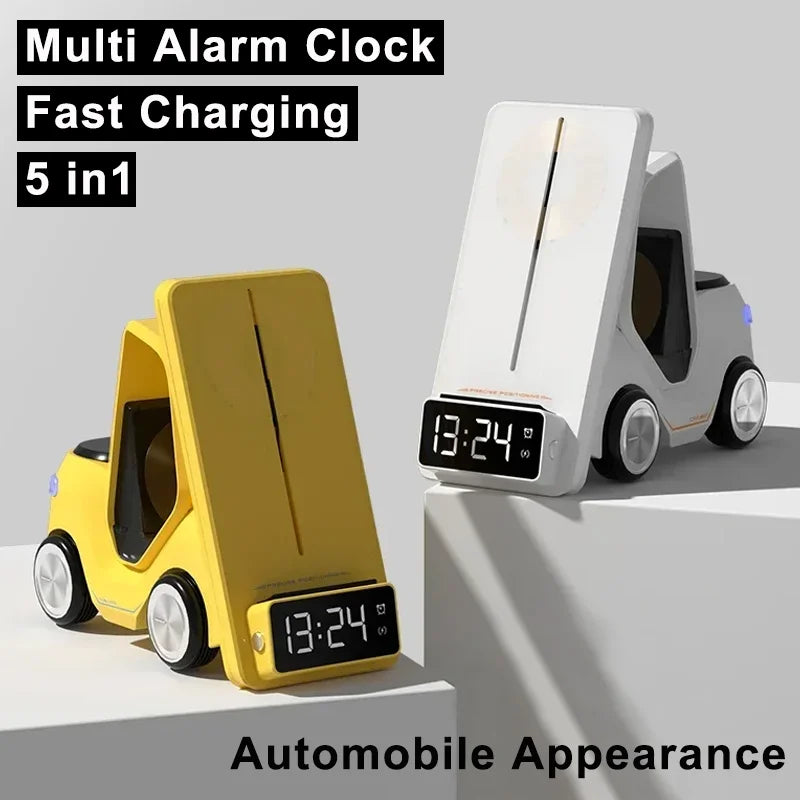 5 In 1 Phone Holder Wireless Chaarger Stand Alarm Clock For IPhone15 14 13 12Pro Max iWatch8 7 6 5 Airpods Fast Charging Station ShopOnlyDeal