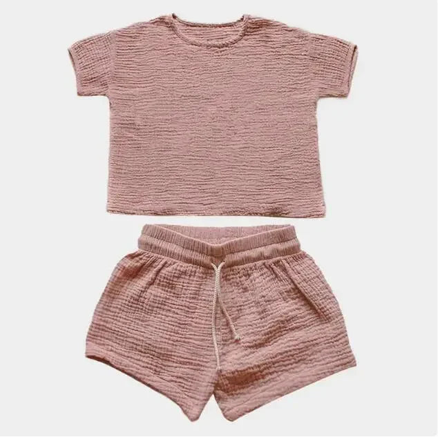 Summer Girls' Muslin Cotton Shirt and Shorts Set | Casual Kids' Loose-Fitting Outfits ShopOnlyDeal