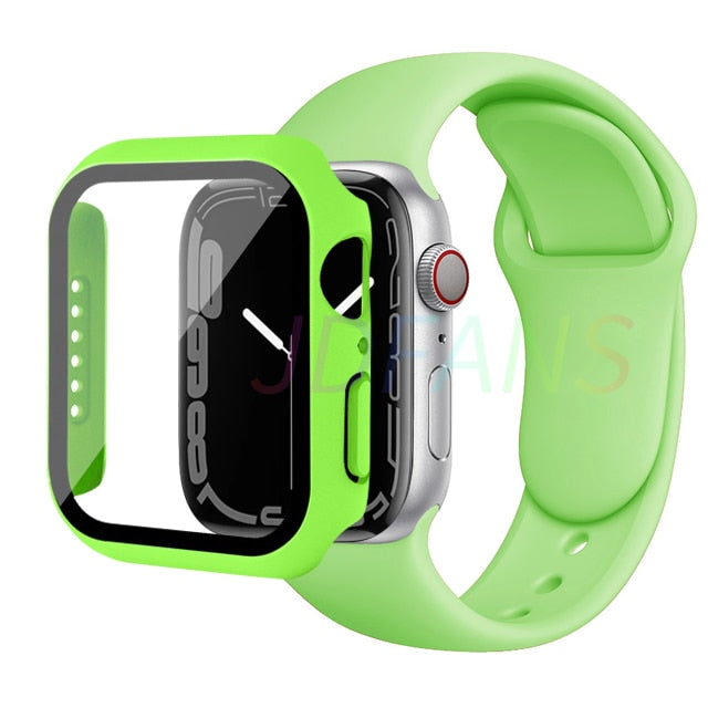 Glass+Case+Strap for Apple Watch 7 6 5 Band 41mm 45mm 44mm 40mm 38mm 42mm Screen Protectors for Apple IWatch Series 7 6 SE 5 3 4 ShopOnlyDeal