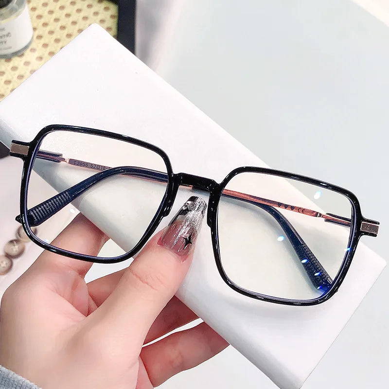 Fashion Big Square Metal Anti Blue Light Glasses Ultra Light Transparent Frame Photochromic Glasses Frame For Women Men Computer ShopOnlyDeal