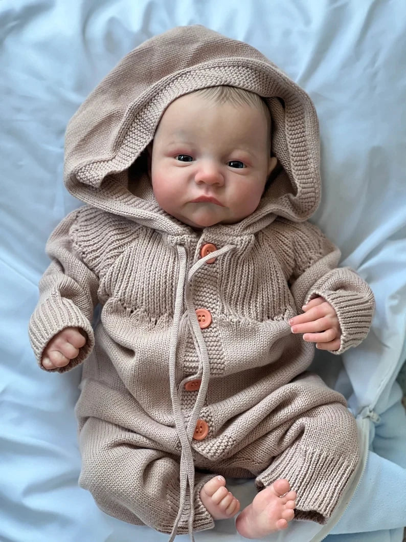 NPK 19inch Already Painted Finished Reborn Baby Doll Levi Awake Newborn Baby Size 3D Skin Visible Veins Collectible Art Doll ShopOnlyDeal