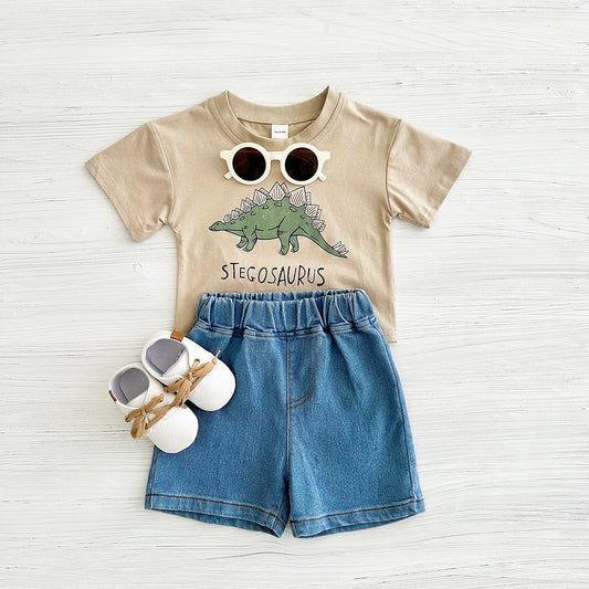 New Set Summer Baby Boy Clothes Cartoon Cotton T-shirt Short Sleeved+shorts Dinosaur Print Girl Clothes 0-3 Years Child Newborn ShopOnlyDeal