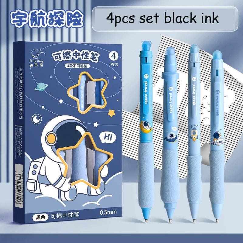 4pcs Erasable Pen Set Black Blue Ink Soft Grip Kawaii Gel Pen School Supplies Japanese Kawaii Stationery Aesthetic Pens ShopOnlyDeal