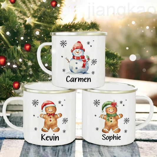 Personlized Cookie Snowman with Name Mug Hot Cocoa Chocolate Mug Drink Jiuce Cup Christmas Decor Enamel Mugs  Xmas Gift for Kids ShopOnlyDeal