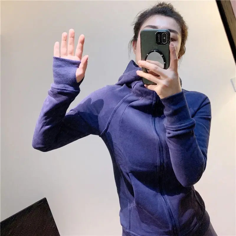 Velvet Jacket Winter Running Clothing Women's Sweatshirt | Thicken Yoga Clothes Fitness Hoodies | Training Sports Top Warm Tight ShopOnlyDeal