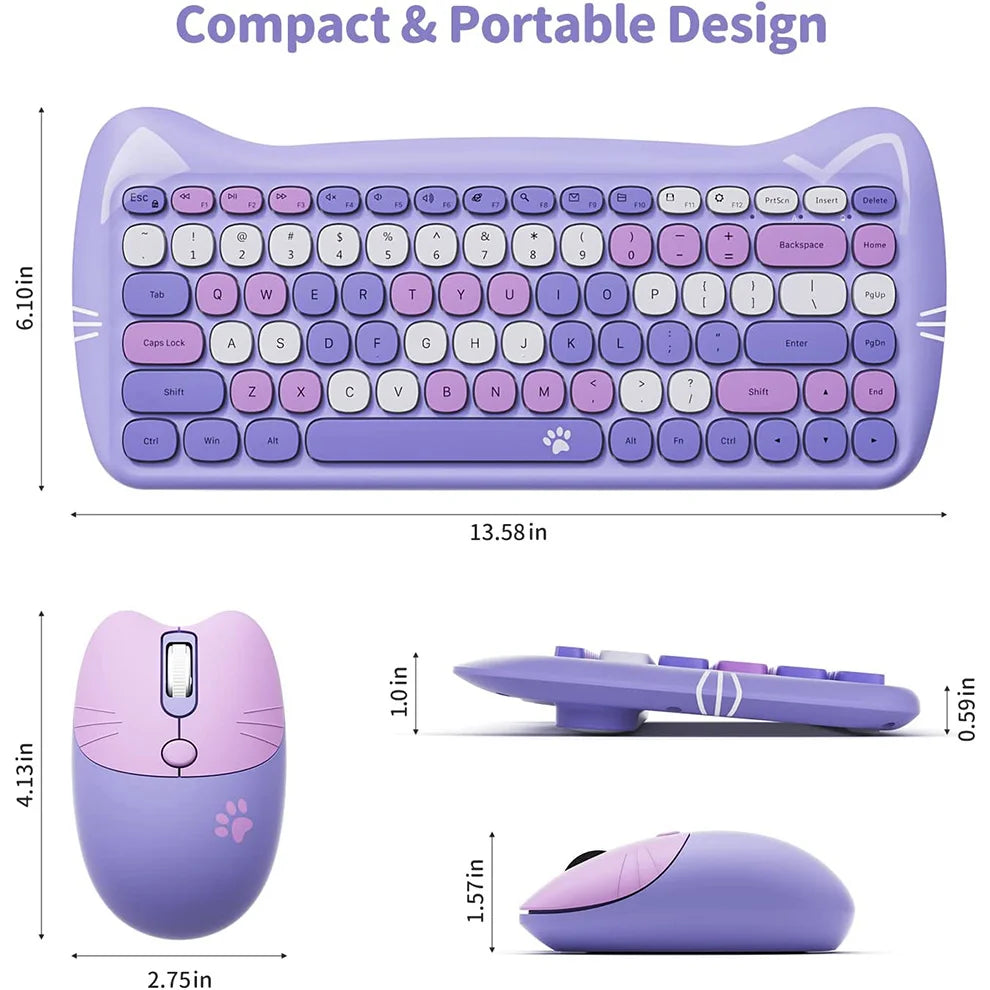 Colors Cute 2.4G Wireless Keyboard Mouse Combo for Computer Laptop Korea/English Wireless Keyboard and Mouse Set Cat Shape ShopOnlyDeal