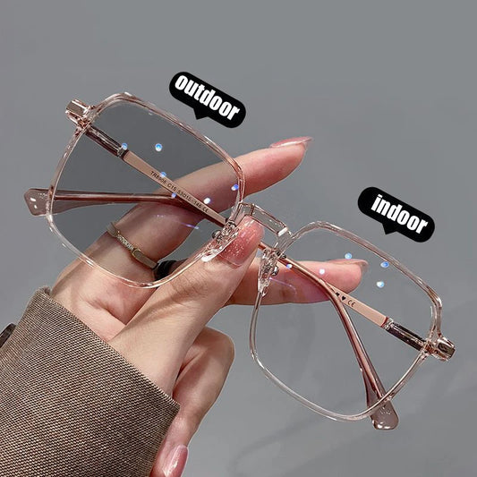 Fashion Big Square Metal Anti Blue Light Glasses Ultra Light Transparent Frame Photochromic Glasses Frame For Women Men Computer ShopOnlyDeal