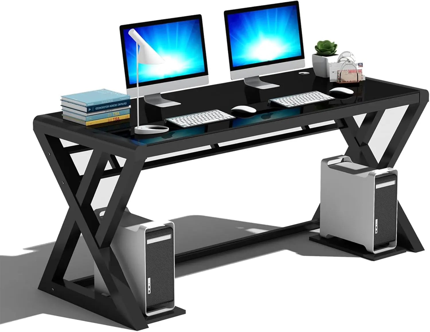 SAMERY Computer Desk Home Office Desks, 55.1 Inch Modern Simple Office Black Glass Desk Computer Table Study Gaming ShopOnlyDeal