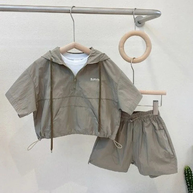 Boys Summer Suits 2024 | New Short-Sleeved Korean Kids | Baby Comfortable Hooded Two-Piece | Fashion Toddler Boy Clothes ShopOnlyDeal