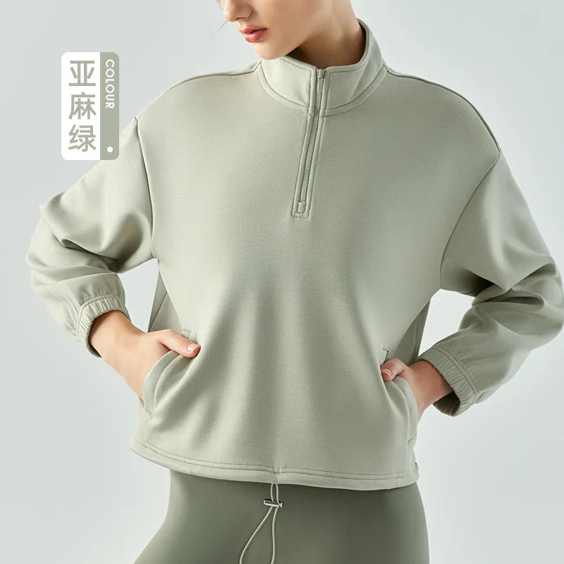 Standing Neck Half Zip Autumn and winter Sportswear Fitness Top Female Loose casual and slimming Yoga Outfit Suit Sports Jacket ShopOnlyDeal