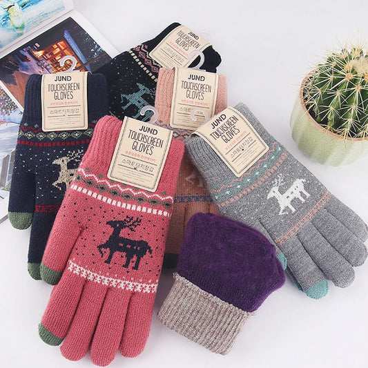 Snowflake Printing Gloves Phone Touch Screen Knitted Gloves Winter Thick Keep Warm Gloves Elks Xmas Mittens Full finger Gloves ShopOnlyDeal