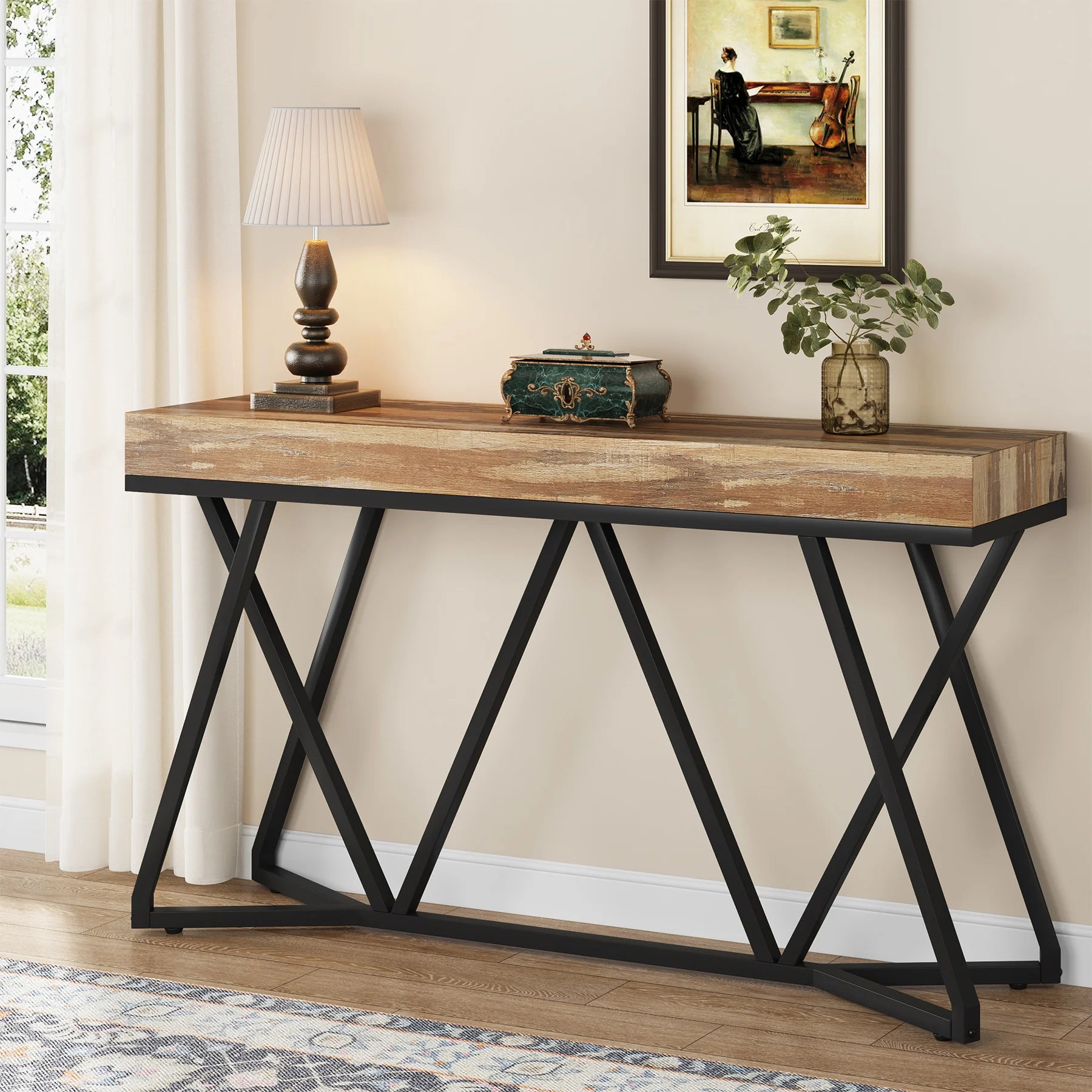 Tribesigns 55 Inches Console Table, Farmhouse Sofa Table Wood Entryway Table with Unique Metal Base, Behind The Couch Table ShopOnlyDeal