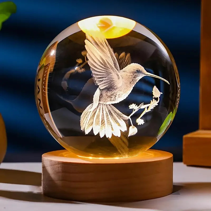 1 pc 3D hummingbird crystal ball, creative laser engraving, suitable for home bedroom decoration, birthday, graduation gifts ShopOnlyDeal