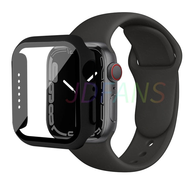 Glass+Case+Strap for Apple Watch 7 6 5 Band 41mm 45mm 44mm 40mm 38mm 42mm Screen Protectors for Apple IWatch Series 7 6 SE 5 3 4 ShopOnlyDeal