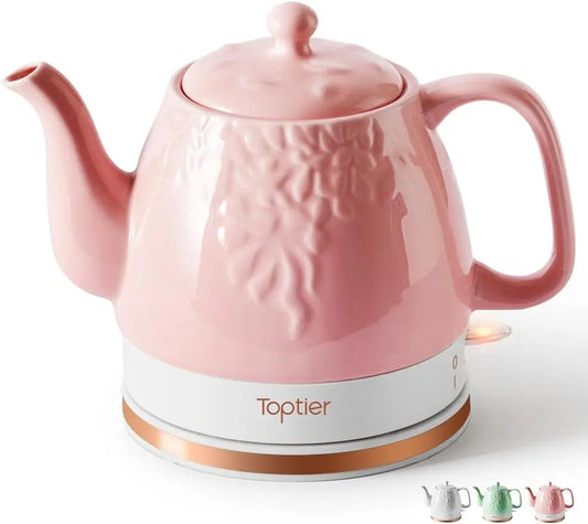 Toptier Electric Ceramic Tea Kettle, Boil Water Quickly and Easily, Detachable Swivel Base & Boil Dry Protection ShopOnlyDeal