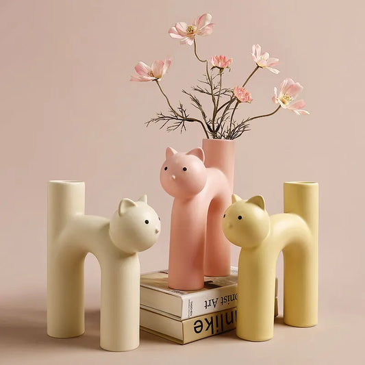 Cute Cat Vase Cathead H-shaped Tube Vase Flower Arrangement Hydroponics Accessories Home Furnishing Decoration Vases Pots ShopOnlyDeal