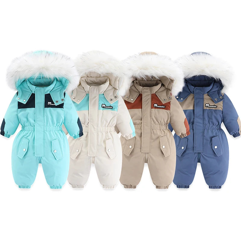 -30 Degree Winter Baby Ski Suit Waterproof Baby Jumpsuit Thicken Boys Overalls Warm Kids Clothes Children Clothing Set 1-5 Yrs ShopOnlyDeal