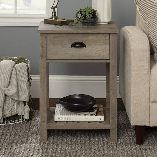 Farmhouse Square Side Accent Table Set-Living-Room Storage End Table with Storage Door Nightstand Bedroom, 18 Inch, Grey Wash ShopOnlyDeal