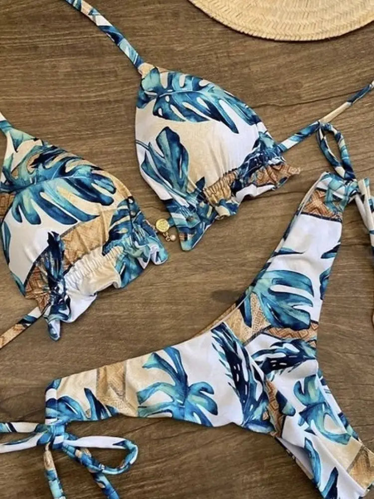 Sexy Micro Bikinis Set Swimsuit Women Feather Print Bandage Swimwear Female Bathing Suit Brazilian Biquinis ShopOnlyDeal