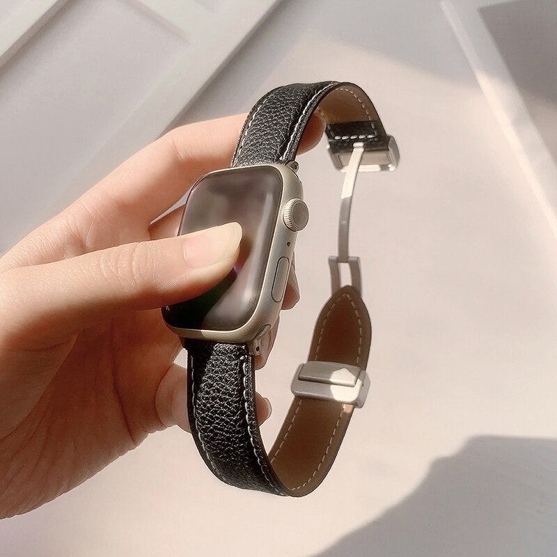 Leather Magnetic Buckle Strap for Apple Watch 8 45mm 41mm Ultra 49mm Geniune Leather Band for iWatch Series 7 6 5 38mm 41mm 40mm ShopOnlyDeal