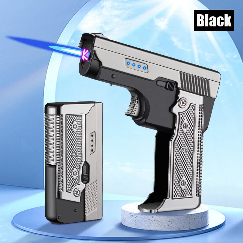 New Windproof Gas-Electric Plasma Type C USB Rechargeable Lighter | Folding Gun Butane Torch | Turbo Jet Flame Cigar Lighter | Men's Gift ShopOnlyDeal