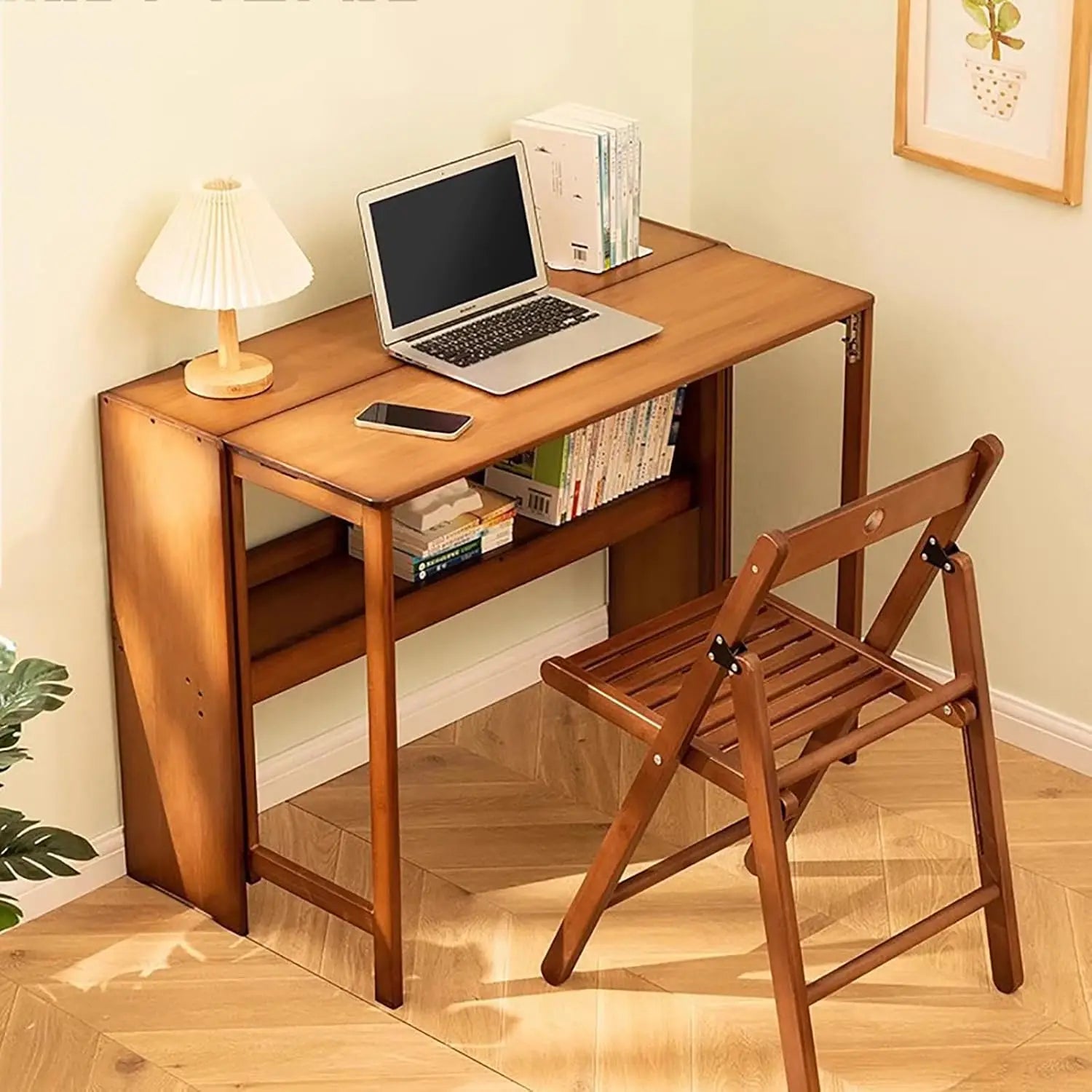 Comfort corner Collapsible Desk for Small Spaces,Bamboo Folding Writng Working Computer Desk,Expandable Design with Shelves ShopOnlyDeal