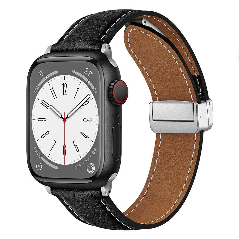 Leather Magnetic Buckle Strap for Apple Watch 8 45mm 41mm Ultra 49mm Geniune Leather Band for iWatch Series 7 6 5 38mm 41mm 40mm ShopOnlyDeal