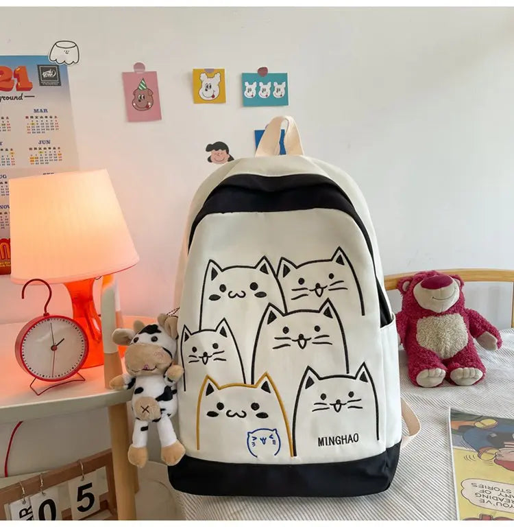 Cute Cat Pattern Backpack for Women | Kawaii High-Capacity Fashion Female Backpack | Travel and High School Book Bags for Students 2023 ShopOnlyDeal