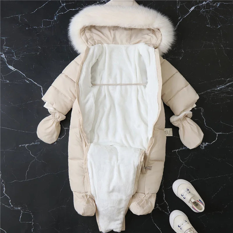 -30℃ Plus Thick Velvet Rompers Baby Padded Warm Bodysuits Clothes Winter Infant Waterproof Hooded One-Pieces Girls Boys Overalls ShopOnlyDeal