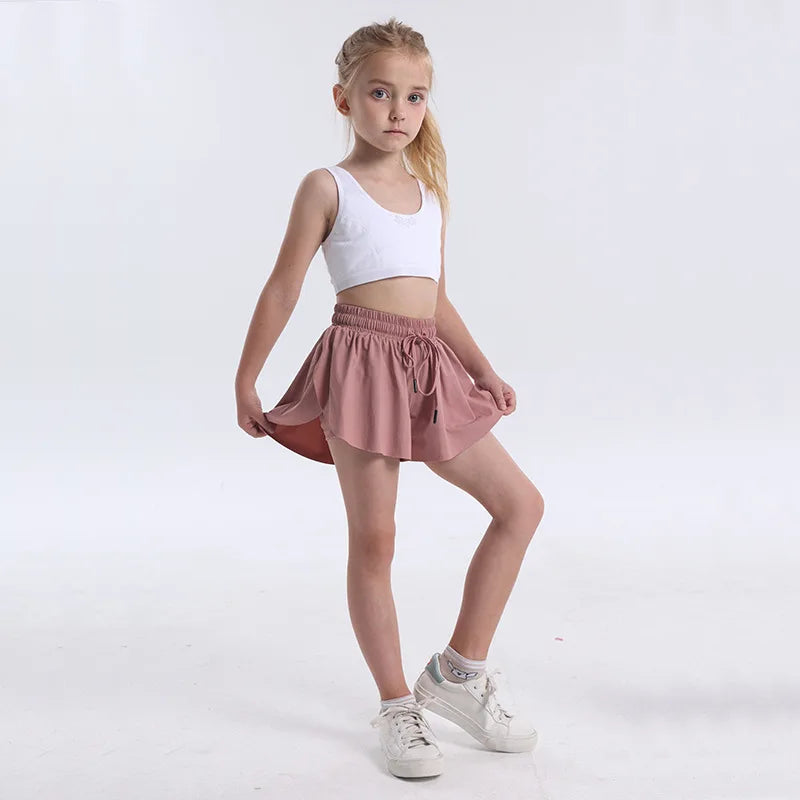 Butterfly Breeze Athletic 2-in-1 Running Skirt Shorts for Girls | Flowy Cheer, Tennis, & Dance Preppy Wear | Ages 5-12Y ShopOnlyDeal