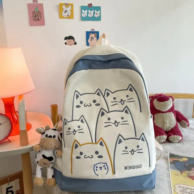 Cute Cat Pattern Backpack for Women | Kawaii High-Capacity Fashion Female Backpack | Travel and High School Book Bags for Students 2023 ShopOnlyDeal