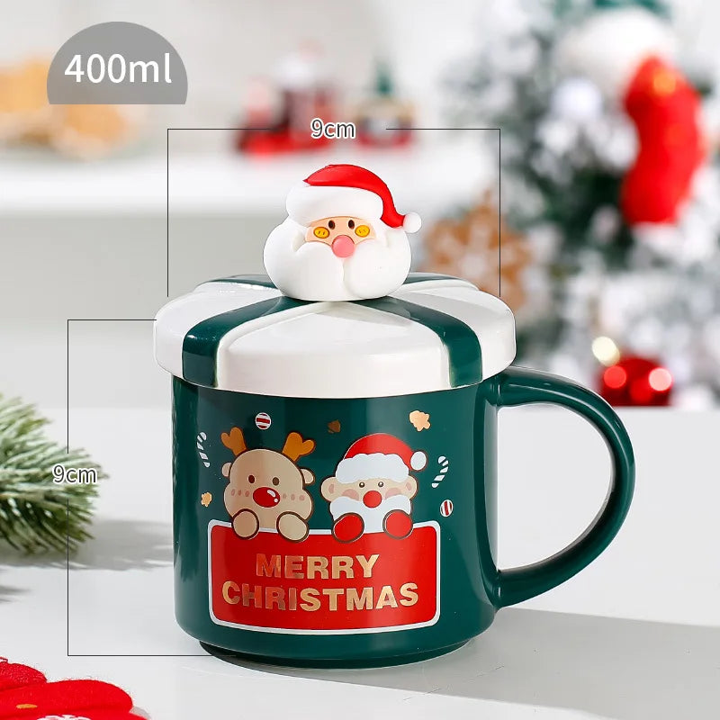 Creative cartoon high appearance Level Santa mug Ceramic cup with lid with spoon Water cup Christmas gift ShopOnlyDeal