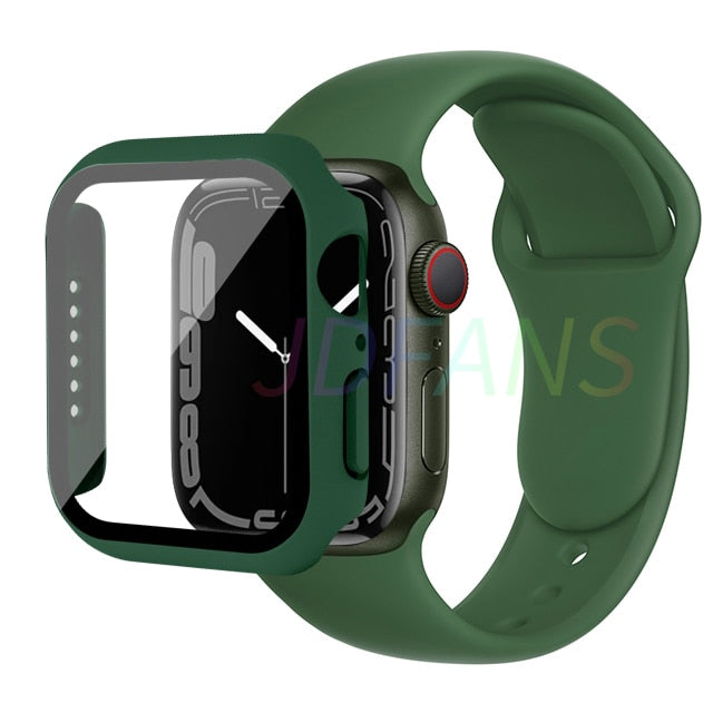 Glass+Case+Strap for Apple Watch 7 6 5 Band 41mm 45mm 44mm 40mm 38mm 42mm Screen Protectors for Apple IWatch Series 7 6 SE 5 3 4 ShopOnlyDeal