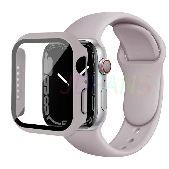 Glass+Case+Strap for Apple Watch 7 6 5 Band 41mm 45mm 44mm 40mm 38mm 42mm Screen Protectors for Apple IWatch Series 7 6 SE 5 3 4 ShopOnlyDeal