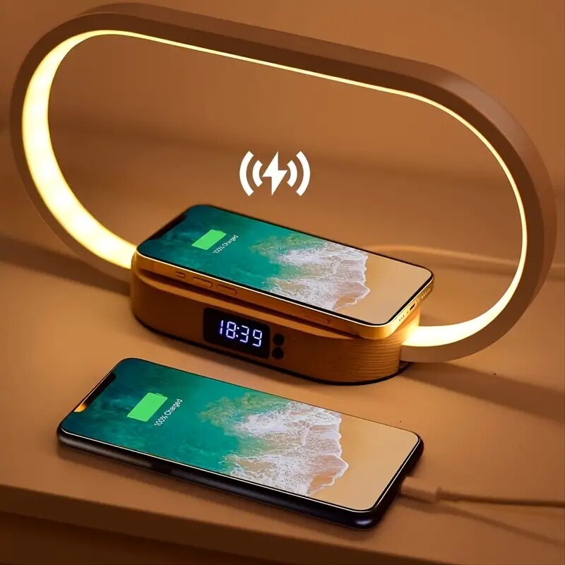 Multifunction Wireless Charger Pad Stand Clock LED Desk Lamp Night Light USB Port Fast Charging Station Dock for iPhone Samsung ShopOnlyDeal