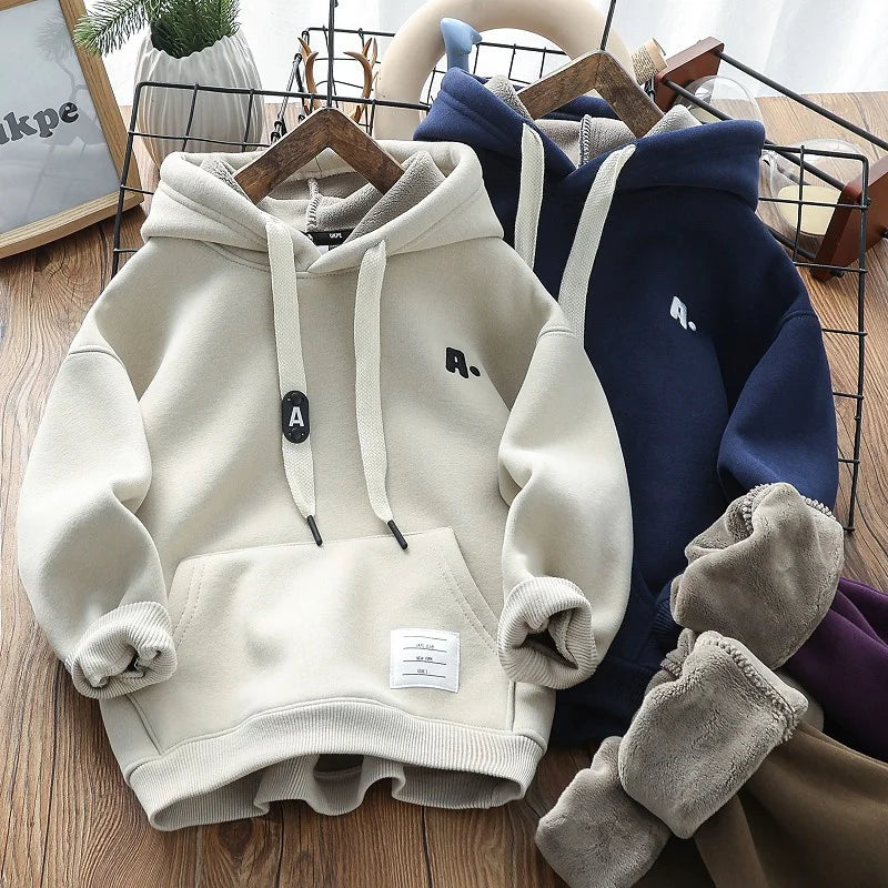 Winter Boys Hooded Sweatshirt Children Warm Thicken Hoodies 2024 New Kids Daily Casual Plus Velvet Coat Teens Fashion Clothing ShopOnlyDeal