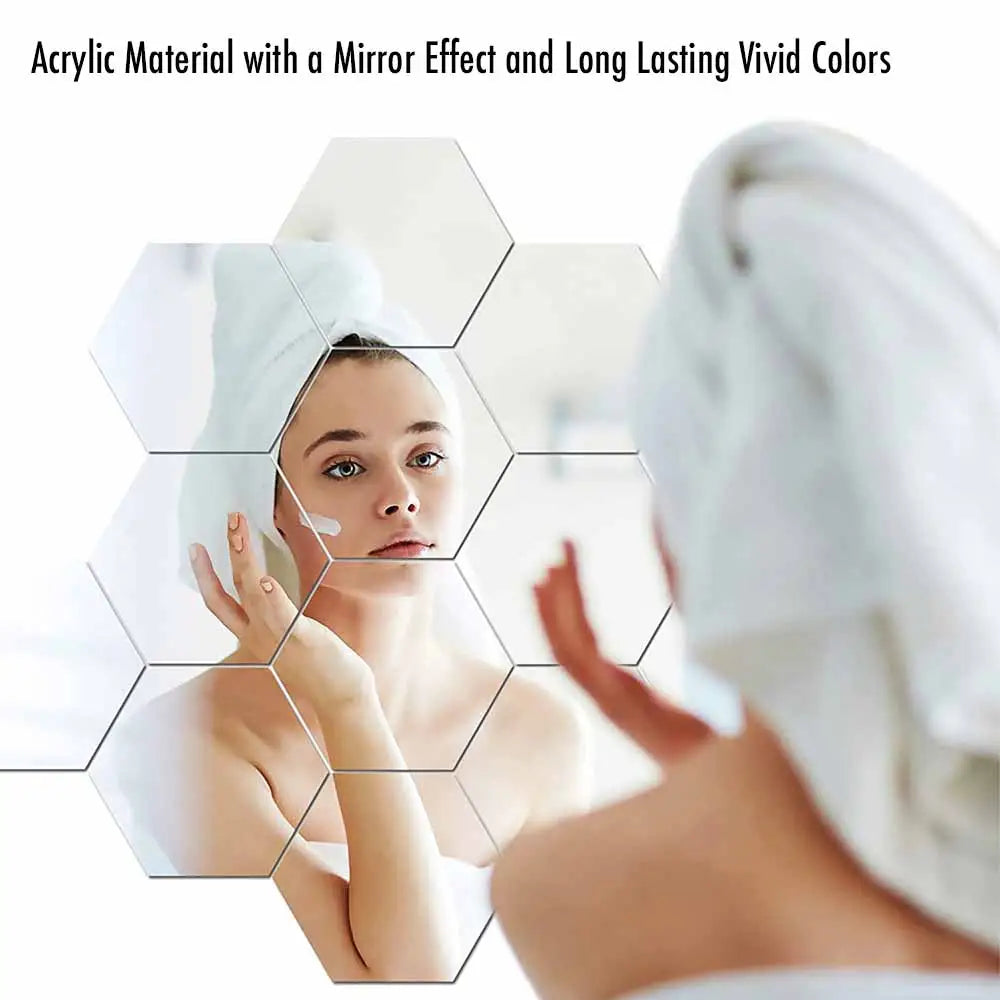 MCDFL Large Hexagonal Mirror Stickers for Bedroom Big Acrylic Wall Mirrors Model Decorative Self-Adhesive Bathroom Soft 3d Tiles ShopOnlyDeal