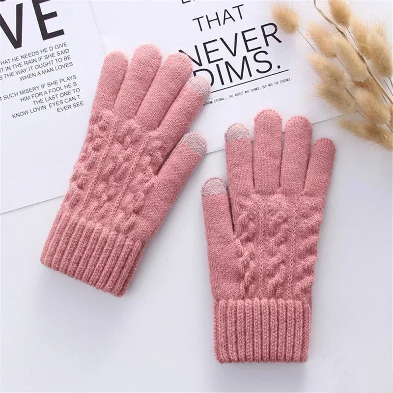 New Men's Warm Full Finger Gloves Winter Touchscreen Plus Fleece Gloves Woman Thickening Wool Knitted Cycling Driving Gloves ShopOnlyDeal