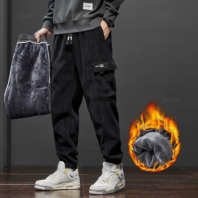 Brand Clothing New Winter Fleece Warm Corduroy Pants Men Cargo Work Thick Baggy Streetwear Joggers Trousers Male Large Size 5XL ShopOnlyDeal