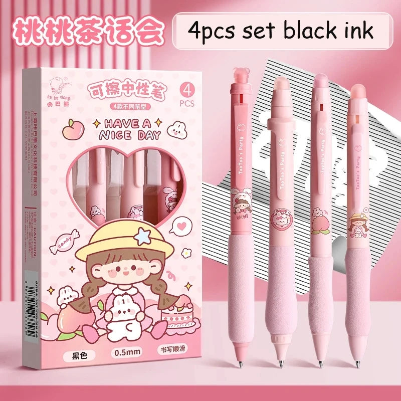 4pcs Erasable Pen Set Black Blue Ink Soft Grip Kawaii Gel Pen School Supplies Japanese Kawaii Stationery Aesthetic Pens ShopOnlyDeal