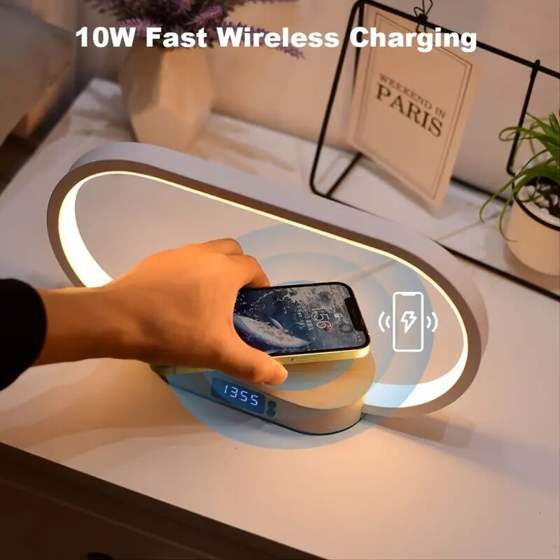 Multifunction Wireless Charger Pad Stand Clock LED Desk Lamp Night Light USB Port Fast Charging Station Dock for iPhone Samsung ShopOnlyDeal