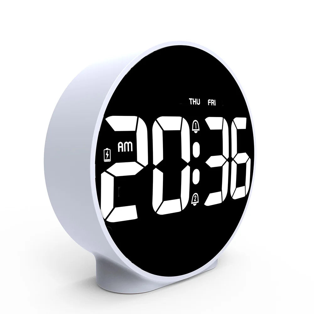 Round Alarm Clock with Snooze | Calendar 12/24H Week Digital LED | Table Clock for Bedrooms, Bedside, Desk, Shelf ShopOnlyDeal