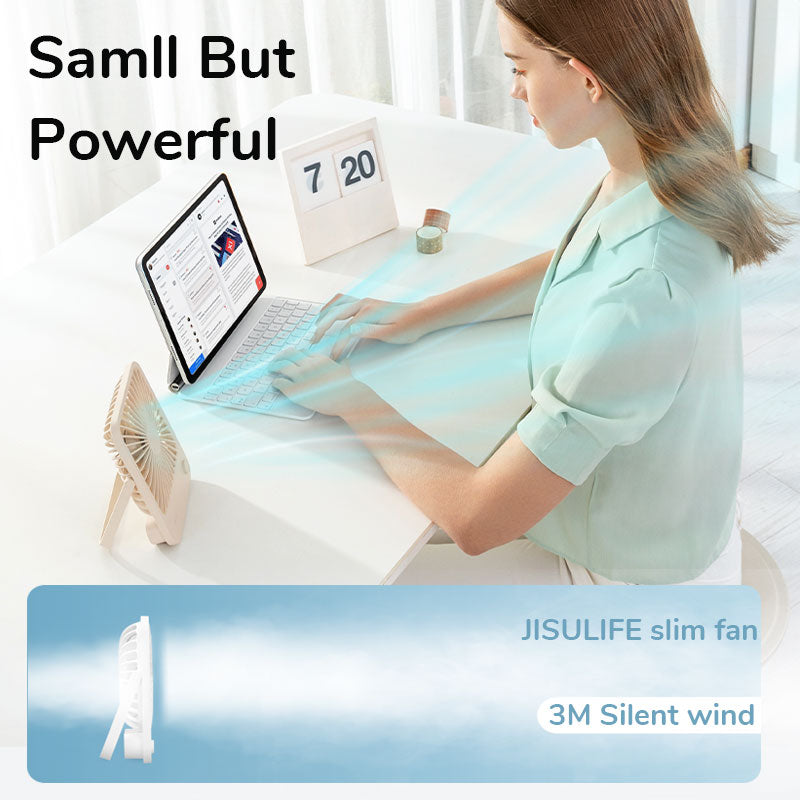 JISULIFE Portable Small Desk Fan Ultra Quiet Table Fan USB Rechargeable  Cooling Fan With 4 Speed Powerful Wind Offices Fan ShopOnlyDeal