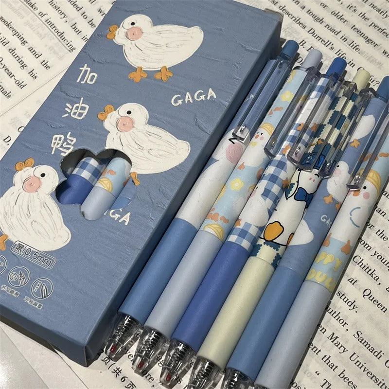 6pcs Cute Duck Pens | ST Nib Black Ink Ballpoint Pen | Back To School Kawaii Gel Pens | School Supplies | Aesthetic Stationery ShopOnlyDeal