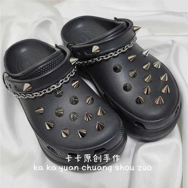 Metal Rivet Clogs Charms Designer Punk Hip Hop Chain Shoe Charms for Sandals Fashion Quality Shoe Accessories for Clogs Vintage ShopOnlyDeal