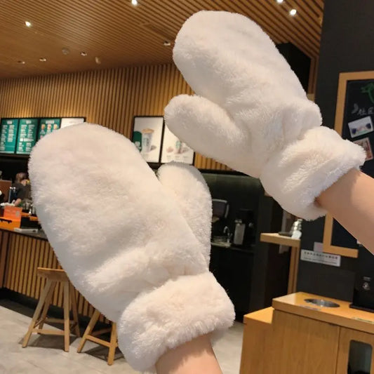 Women Cute Lovely Sweety Soft Solid Plush Fluffy Winter Keep Warm Gloves Cold Protection Windproof Thickened Mittens ShopOnlyDeal