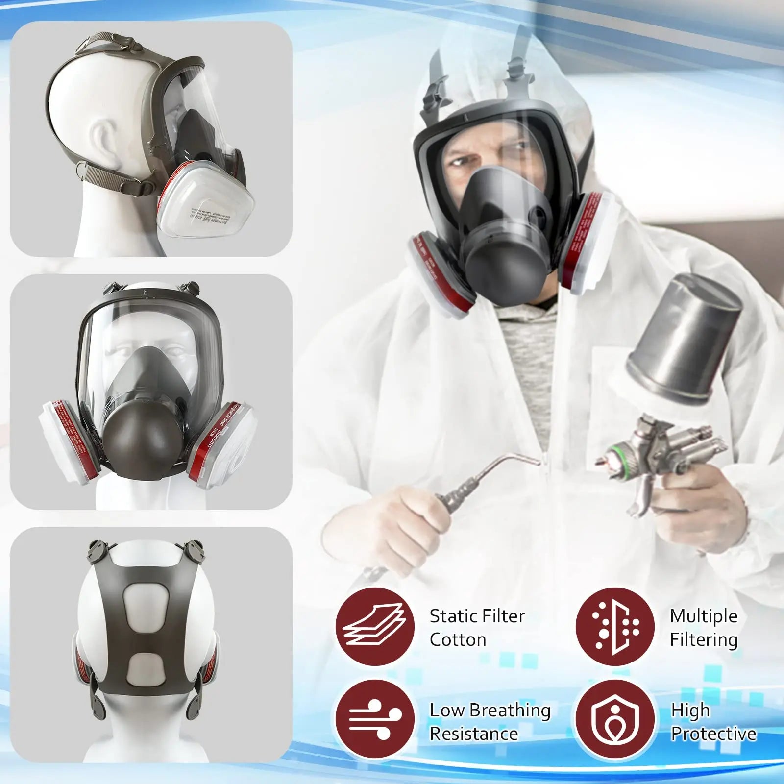 6800 Gas Mask Full Face Large Size Respirator Reusable Full Face Respirator Gas Paint Sprayer Chemical Wood working Dust ShopOnlyDeal