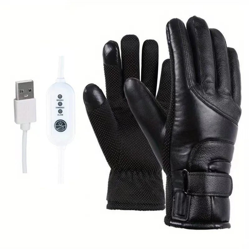 USB Winter Electric Warming Gloves Waterproof Leather Heating Gloves Soft Winter Outdoor Warm Gloves for Fishing Riding Cycling ShopOnlyDeal